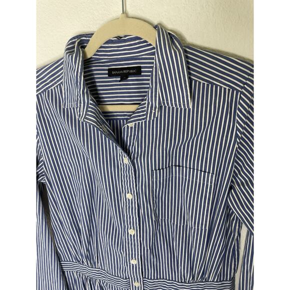 Banana Republic Drop Waist Dress Blue & White Stripes Long Sleeve Size 6 - Picture 3 of 4